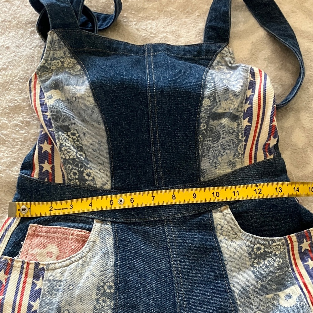 Free People Blue Patchwork Denim Overalls with Americana Panels - Picture 10 of 14